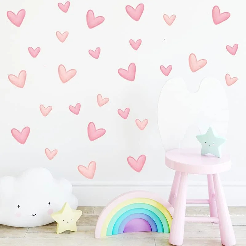 80pcs Pink Heart Shape Wall Stickers for Bedroom Living Room Girls Room Decorati