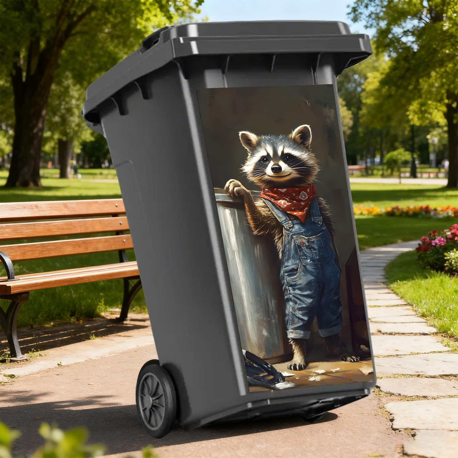 Funny Raccoon Worker Garbage Pail Stickers – PVC Trash Can Decor 14.57×32.28