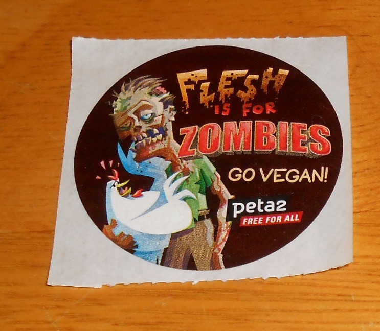 Peta Flesh is for Zombies Go Vegan! Sticker Original Promo (circle) 1.75“
