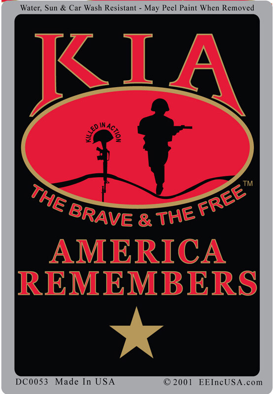 3"X4" VINYL PRESS AND STICK WEATHER RESISTANT KIA ORG AMERICA REMEMBERS DECAL