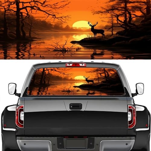 Watercolor Deer Pickup Truck Decals Rear Window, Rustic 22W x 66L inch Style-3