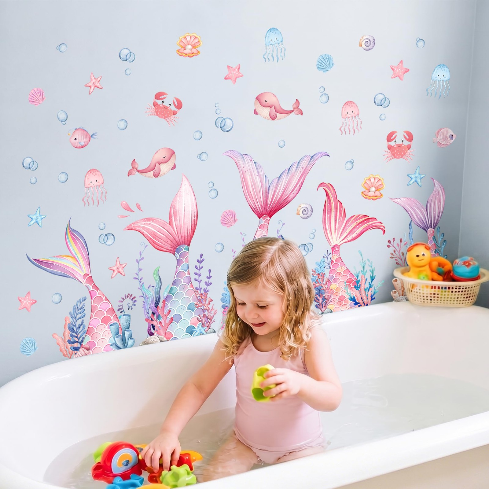 sunoyar Mermaid Wall Stickers for Girls, Pink | Peel and Stick Mermaid Wall A…