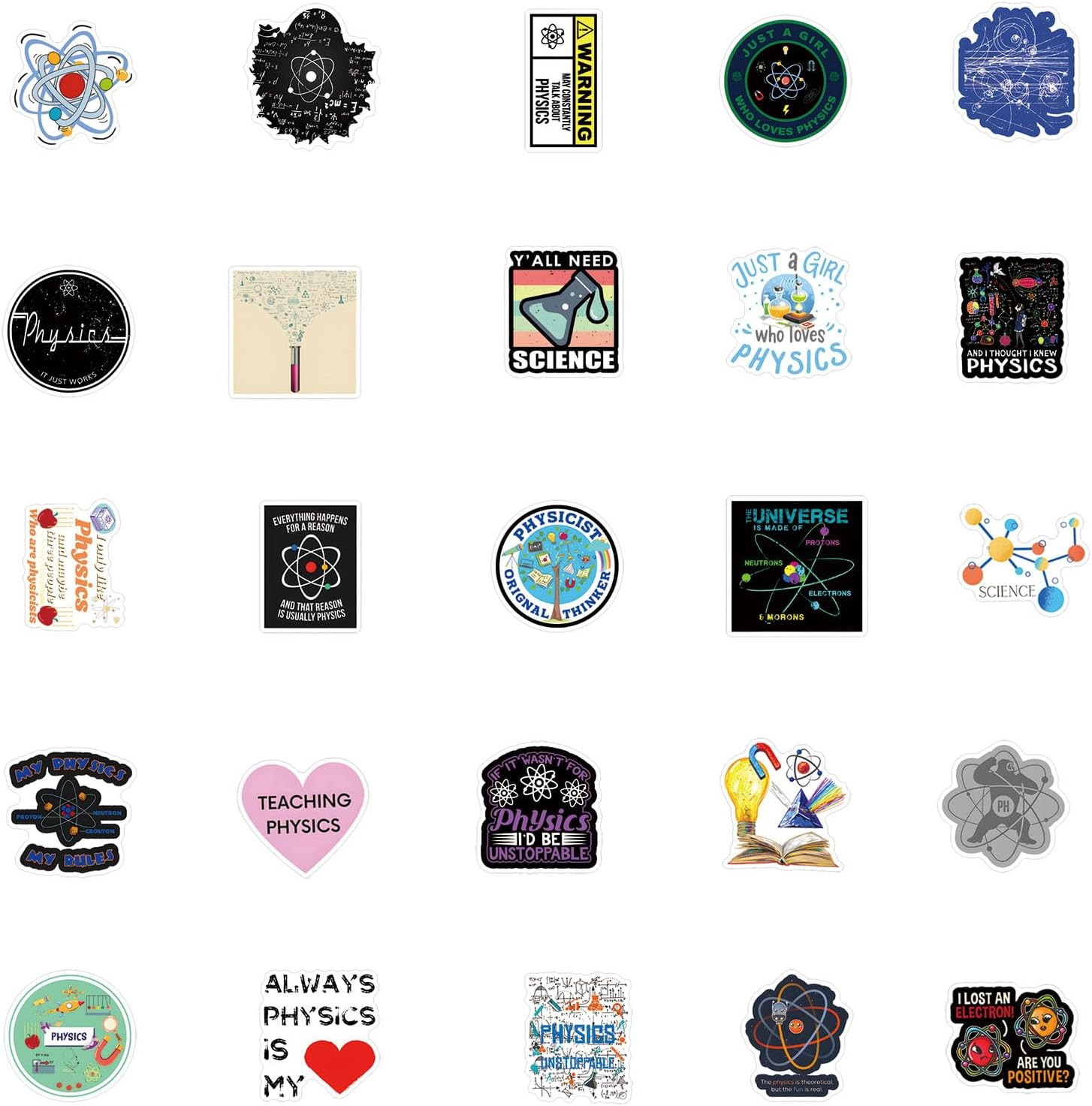 123Pcs Physics Stickers Pack, Science Aesthetic Vinyl Waterproof Sticker Decals