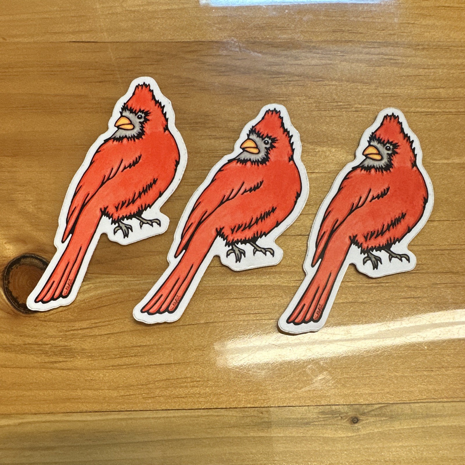 Bird-Shaped Cardinal Decorative Stickers, Red/Black/White/Yellow Lot of 3