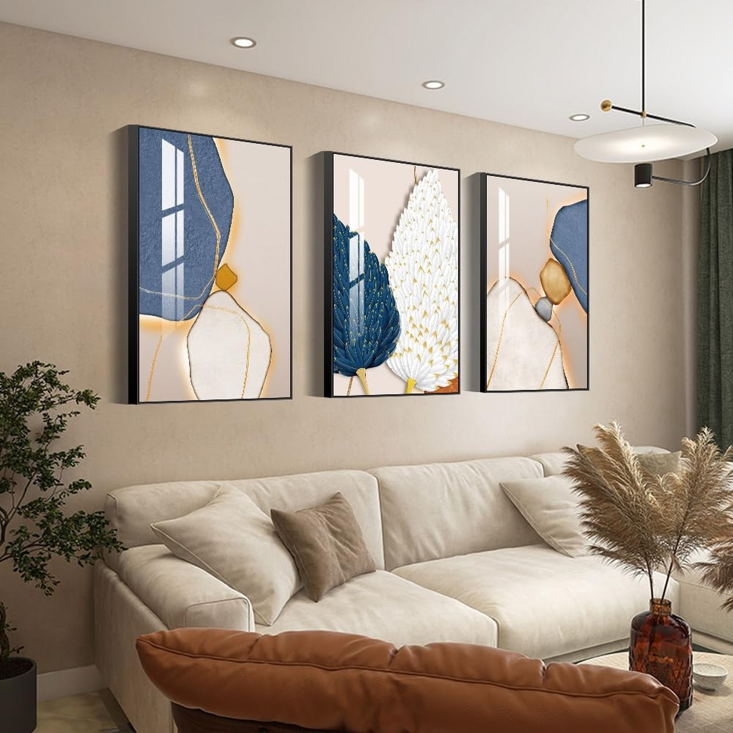 Bright Style Wall Art Set of 3 Frames Canvas Wall art Decor Abstract Minimali…