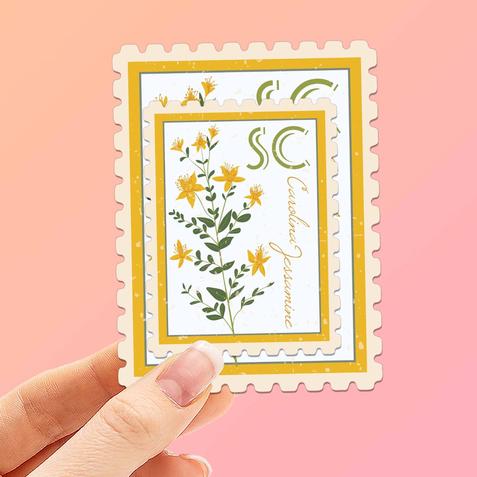 South Carolina State Flower Jessamine Sticker- SC Vintage Stamp Decal for Laptop