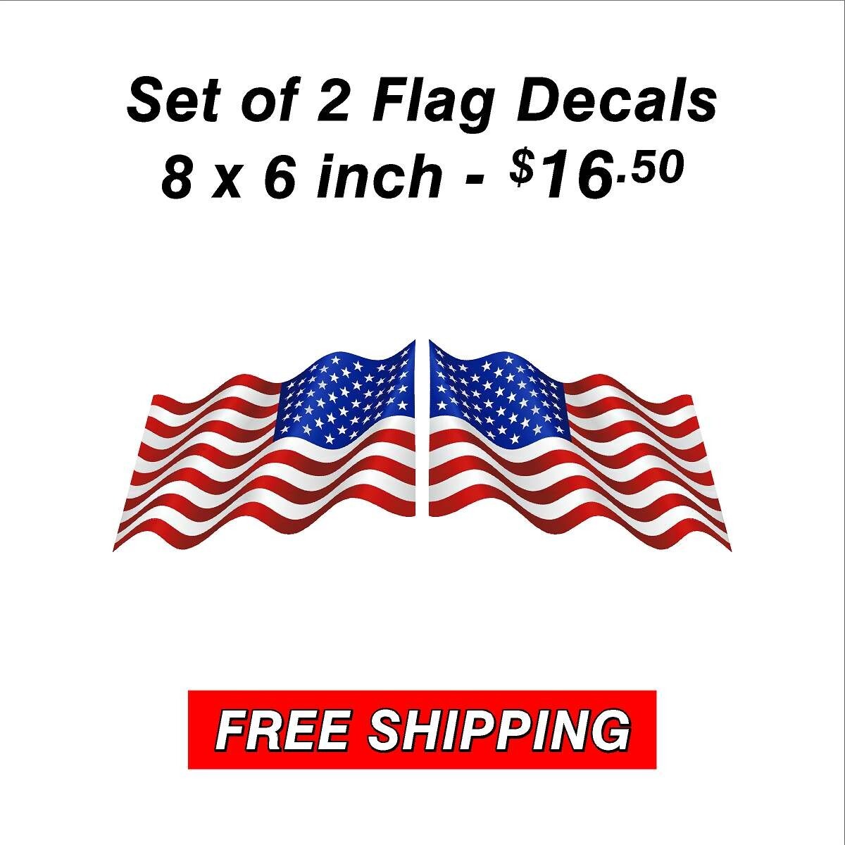 Set of Right and Left Waving American Flag Stickers