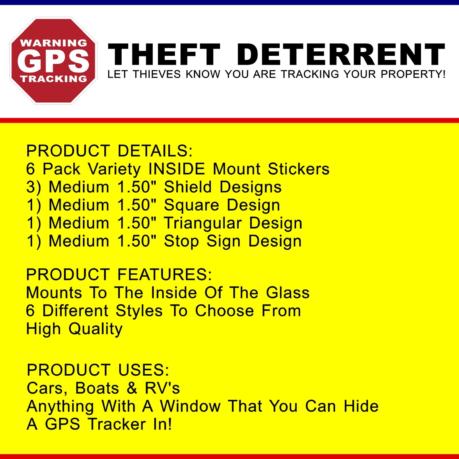 6 PACK INSIDE MOUNT 1.5" GPS Tracking Stickers Theft Deterrent FREE SHIPPING