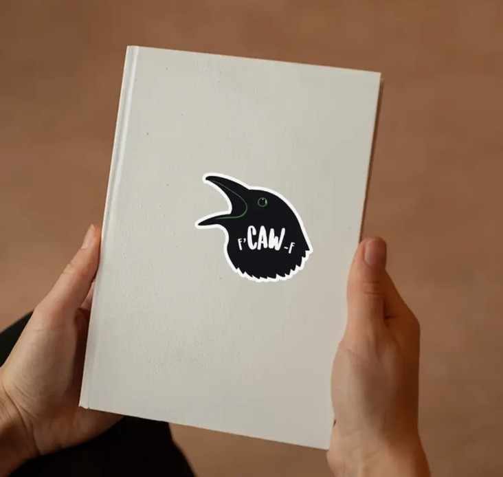 Decal Black Crow F’Caw-f, Bird For Laptop Tumbler Notebook Fcawf Funny Sticker