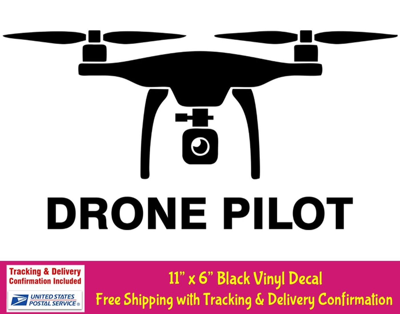 DRONE PILOT – 11" x 6" Black Vinyl decal drone hobbyist car truck window laptop
