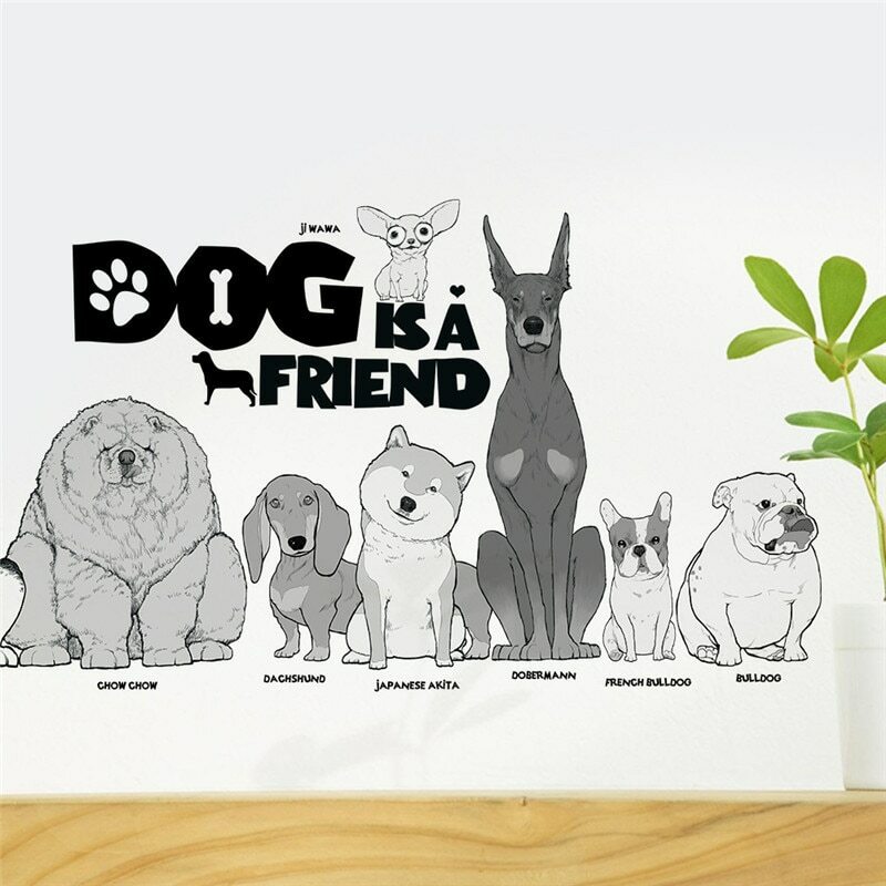Dog is a Friend Breeds Wall Decal Stickers US Seller Black White Gray