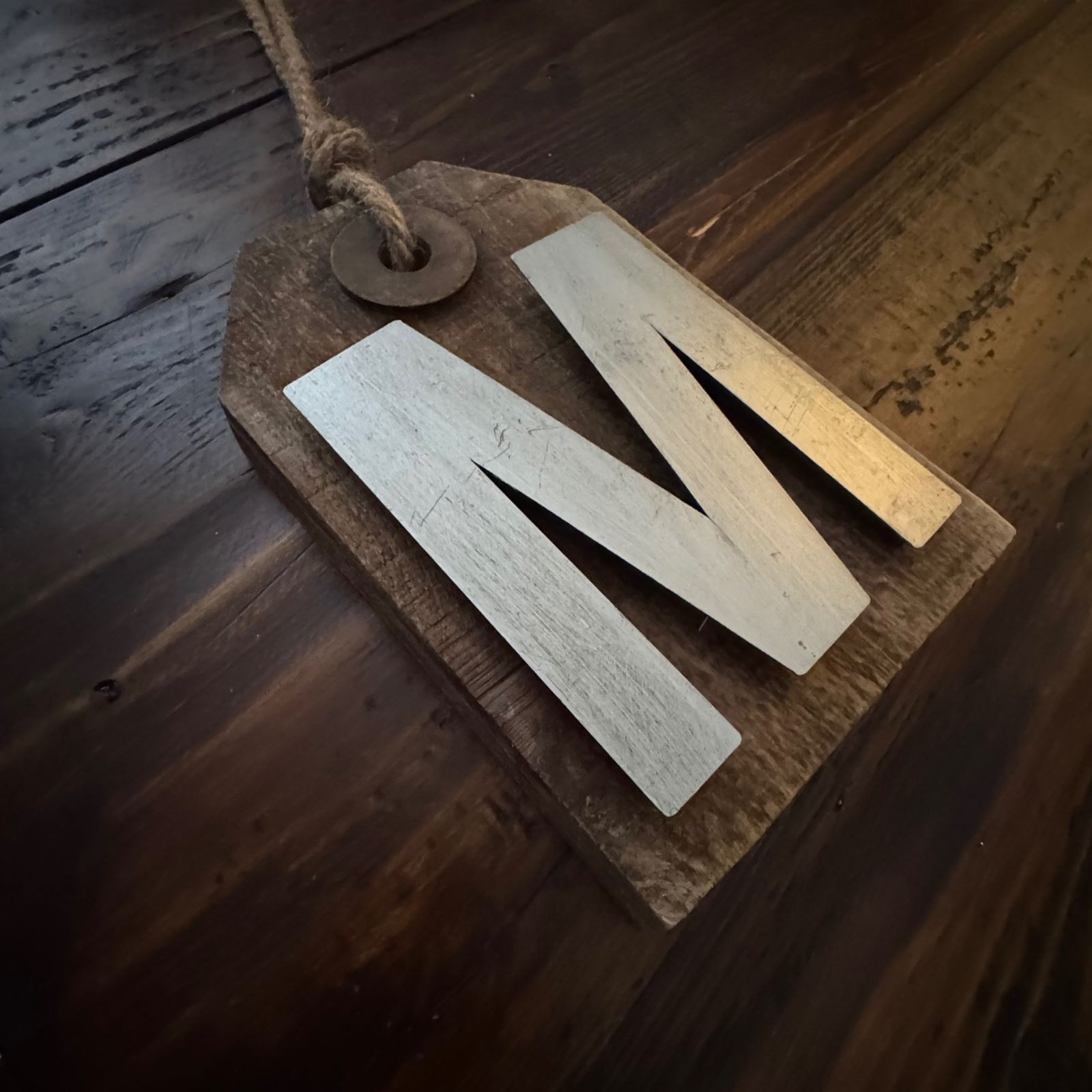 Rustic Wood & Metal Wall Hanging Decor Letter “M” Farmhouse Style Tag Sign