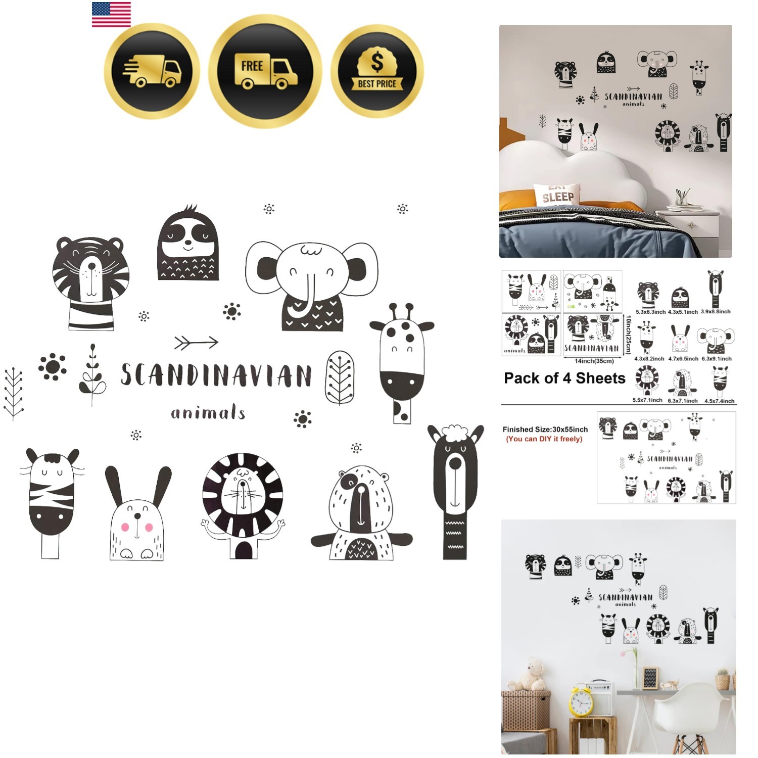 Wall Decal Jungle Animals Sticker Safari Jungle Wall Art Kids Room Decor
