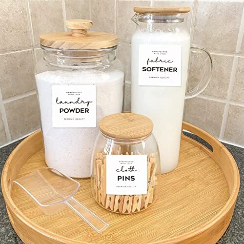 Minimalist Laundry Room Labels Set, 36 White Matte Stickers on Clear
