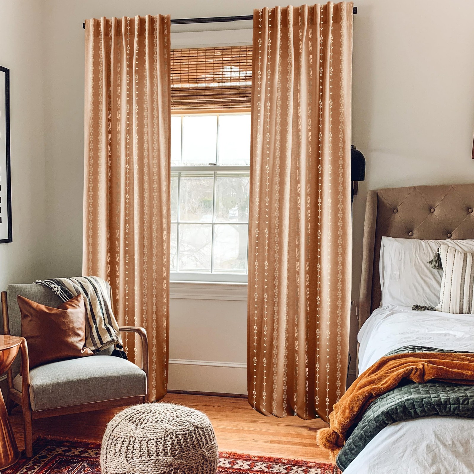 Boho Curtains 2 Panels Patterned Farmhouse for Living Room Bedroom,Vintage Fl…