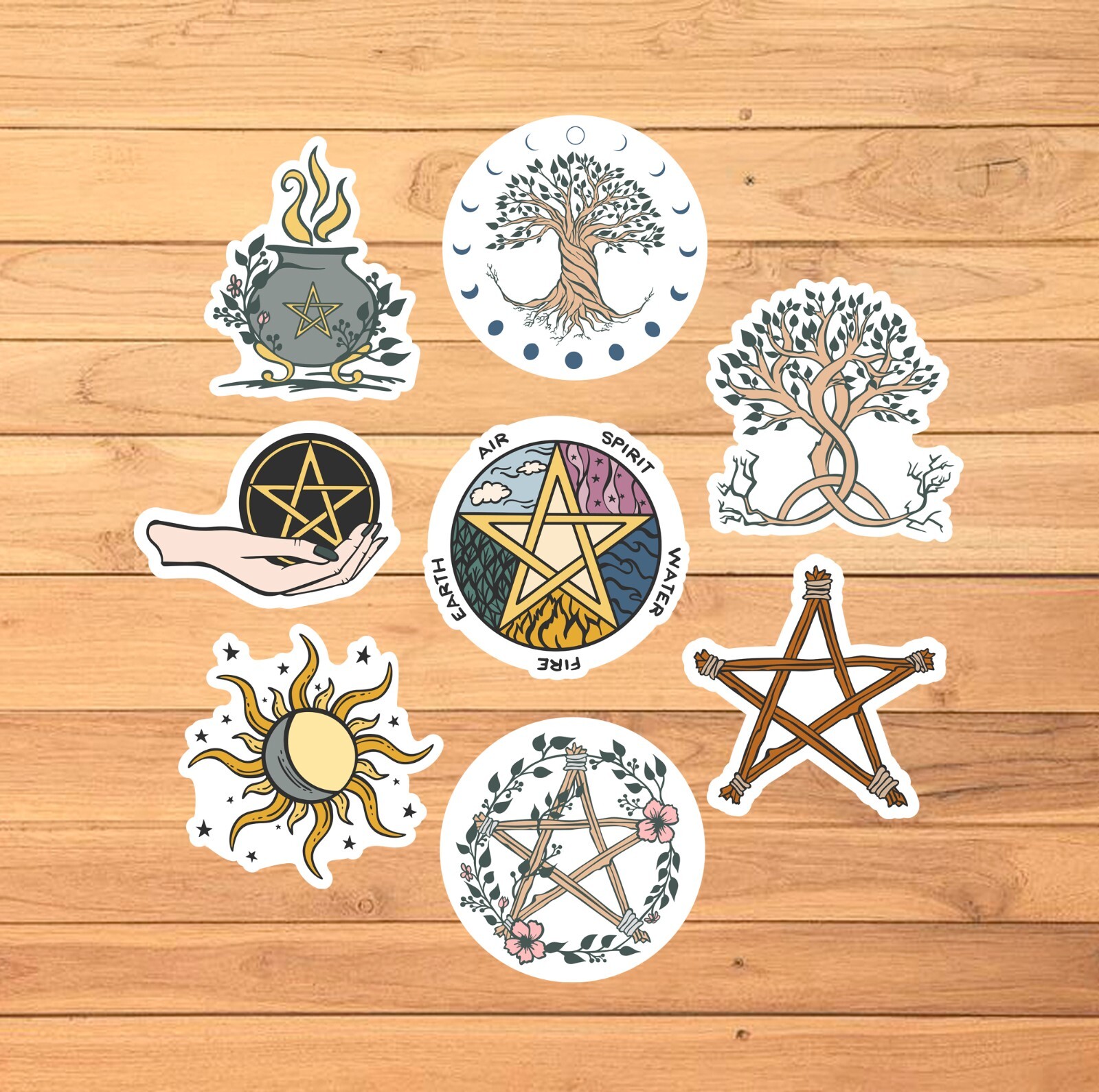 Wicca Stickers / 2 1/2 Inch / Set of 8