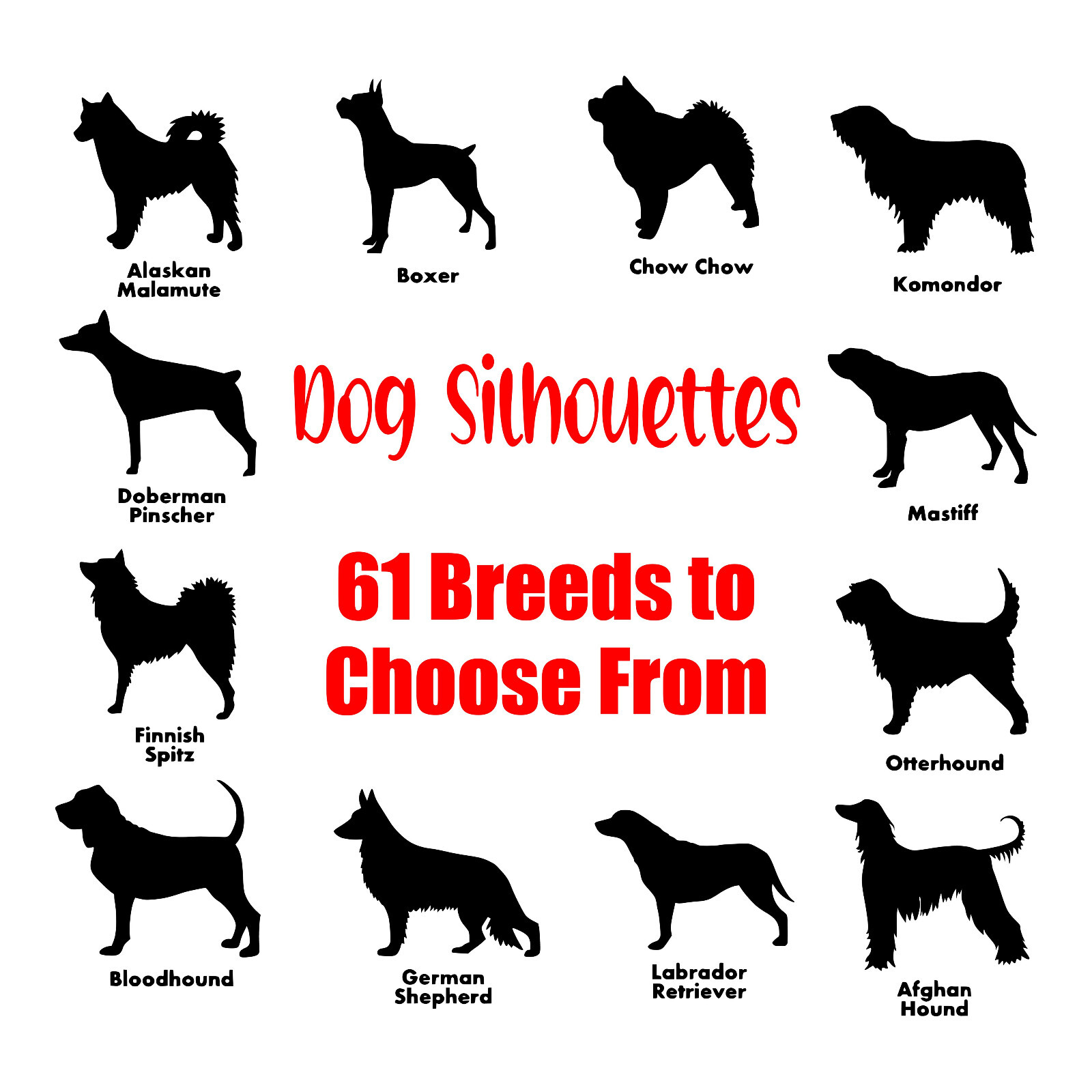 Dog Silhouettes vinyl decal – 61 breeds to choose from | add your pet's name