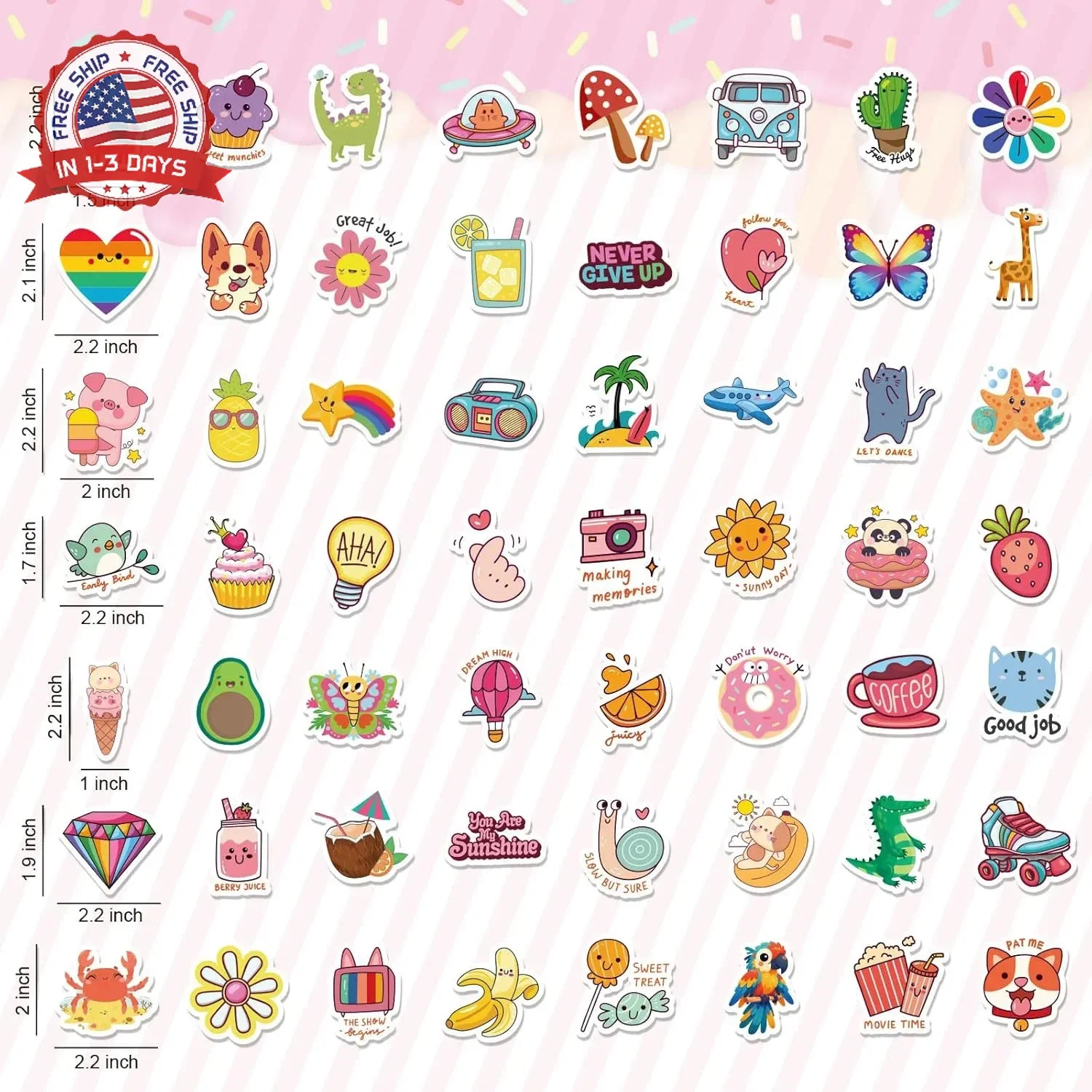 100 Pcs Waterproof Vinyl Kawaii Stickers for Water Bottles Laptops Skateboards f