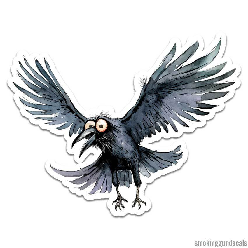 Funny Flying Crow, Vinyl Decal Sticker, Indoor Outdoor, 3 Sizes, #12212