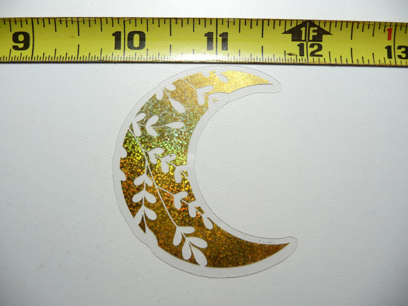 HOLOGRAPHIC CRESCENT MOON PLANT SMALL STICKER DECAL REFLECTIVE SHINY BEAUTIFUL