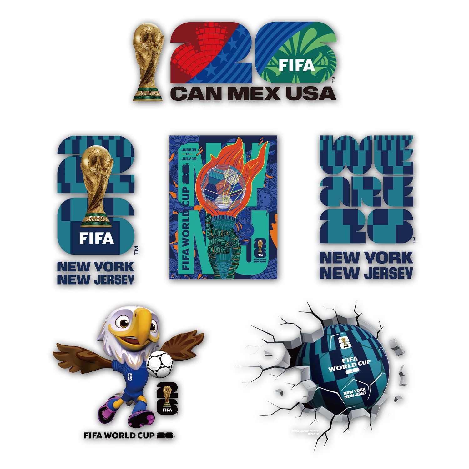 FIFA World Cup 26 Car Stickers, 6 PCS Vinyl Waterproof Decals