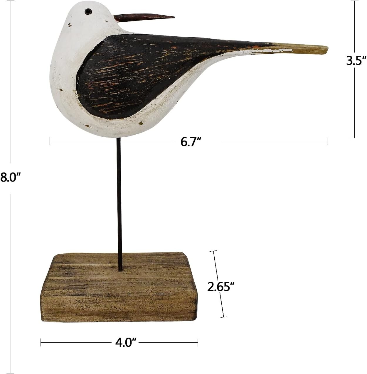 Wooden Sea Bird Statue Seagull On Stand Decor Nautical Coastal Birds Sculpture