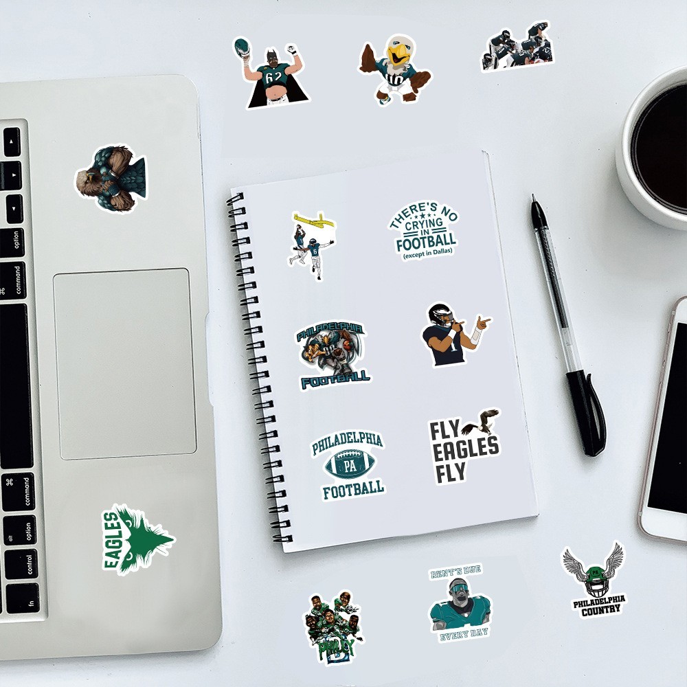 50 pcs Waterproof Vinyl Stickers Philadelphia Eagles Football Phone Luggage Car