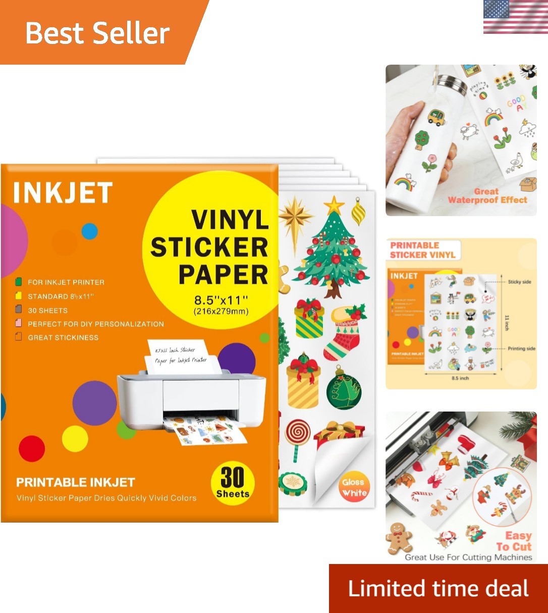 30 Sheets Printable Vinyl Sticker, Vinyl Glossy White Waterproof Sticker,Sui…