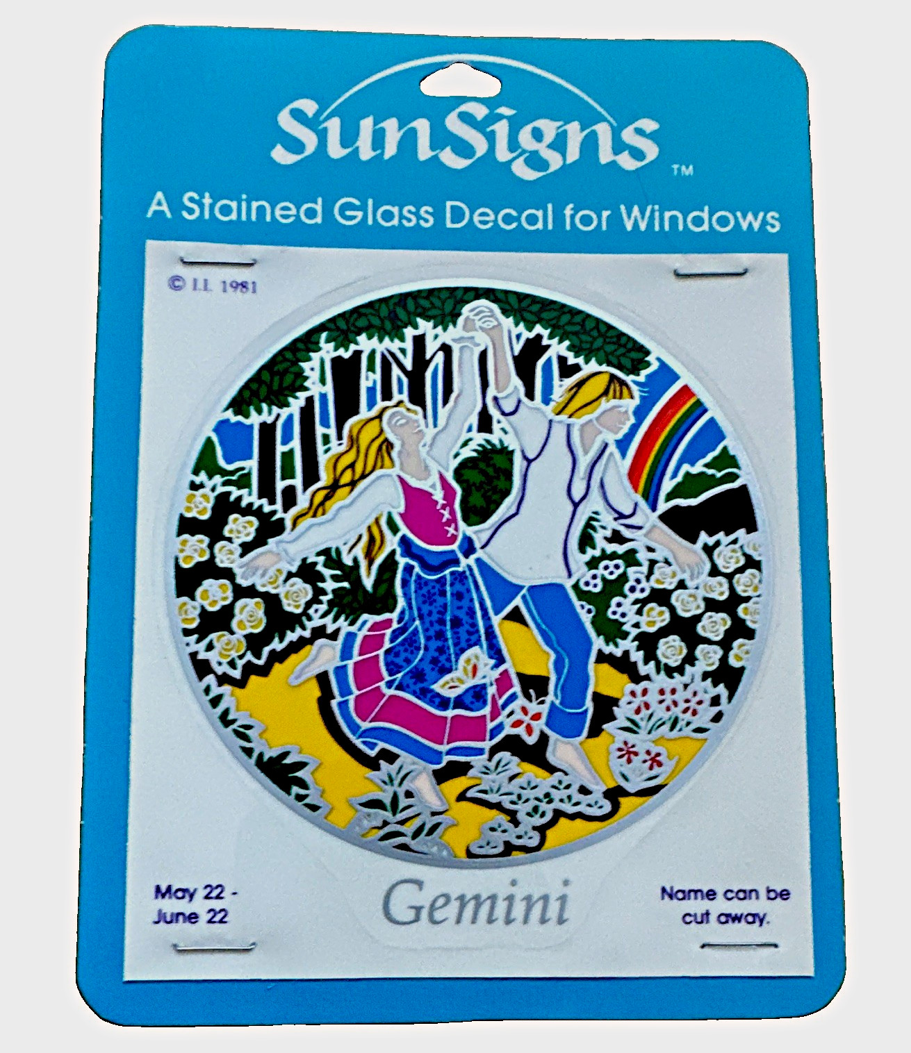 SunSigns Gemini Stained Glass Effect Window Decal, Small Round, LL 1981