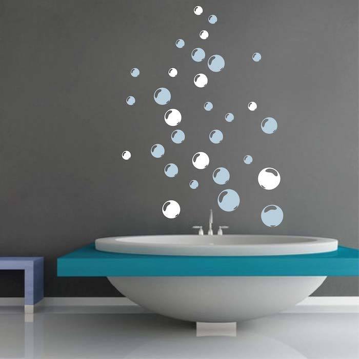 Shower Bubbles Wall Decal Bubble Art Wallpaper Ocean Fishes Removable Vinyl, g24