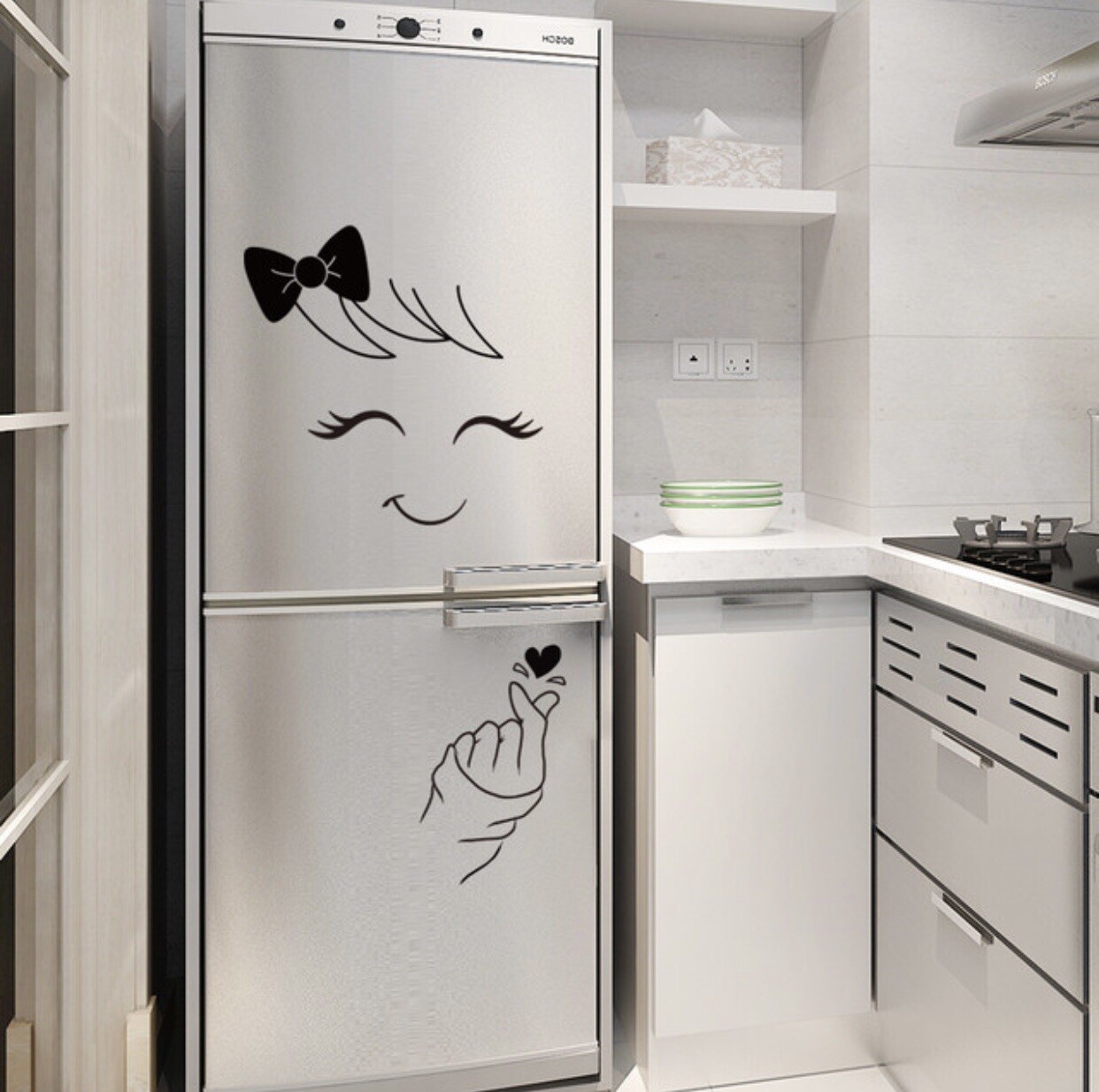 Girl Smiley Face Decal Refrigerator Decal Kitchen Wall Custom Decal Sticker