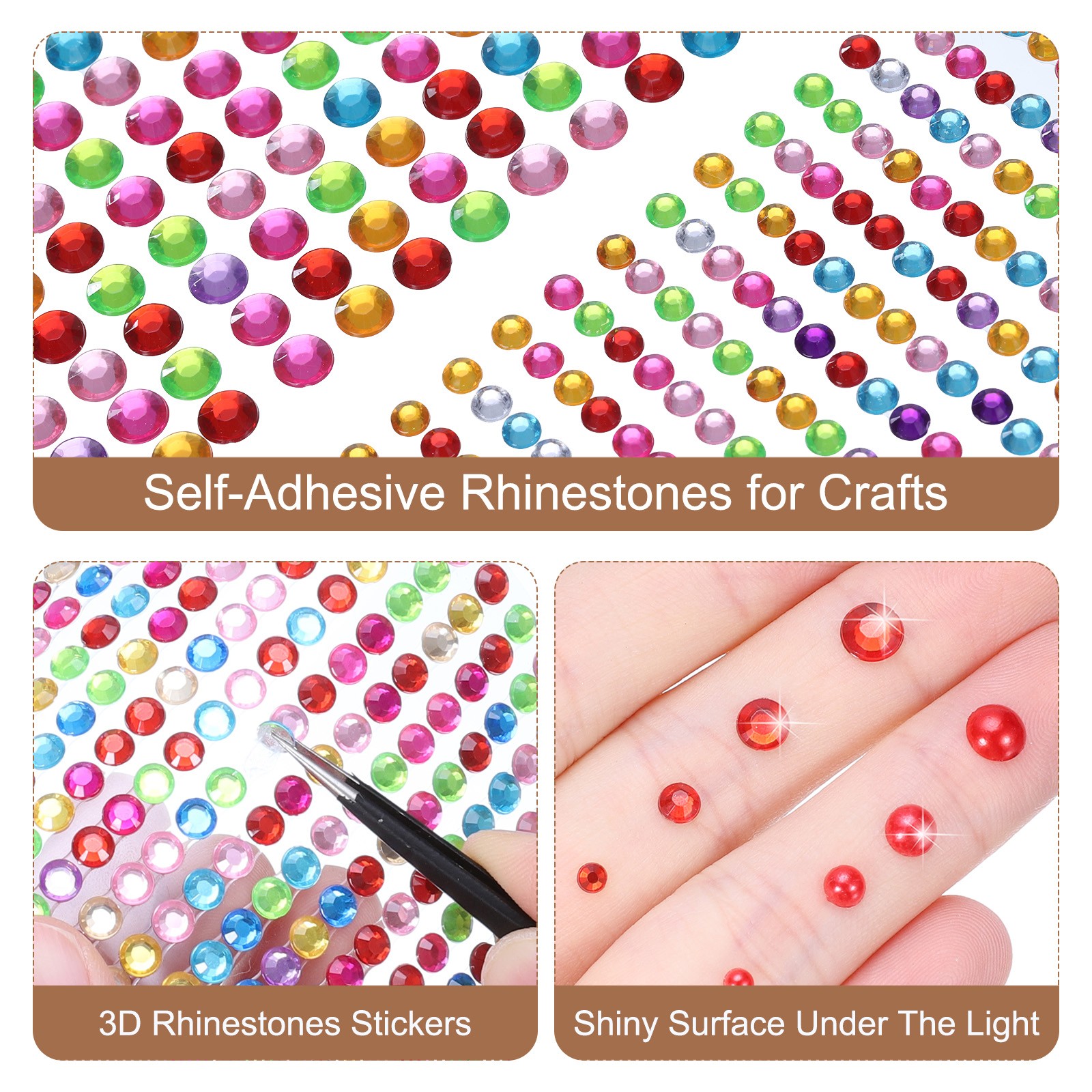 1394Pcs 4mm/6mm Self-Adhesive Rhinestone Stickers 4 Sheet Light Purple
