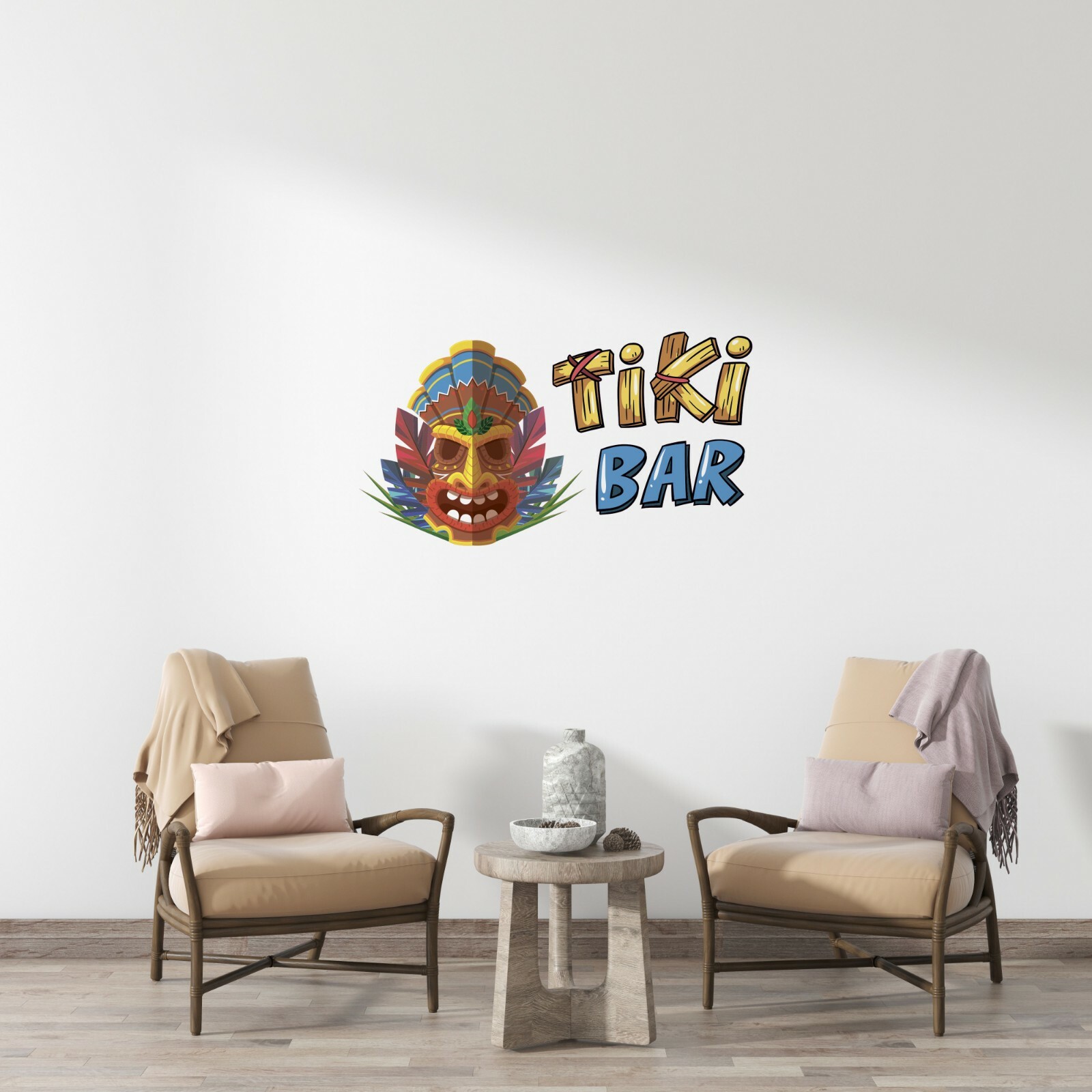 Tiki Bar Quote Decor Vinyl Tiki Statue Multi-colored Totem Pole Head Wall Decal