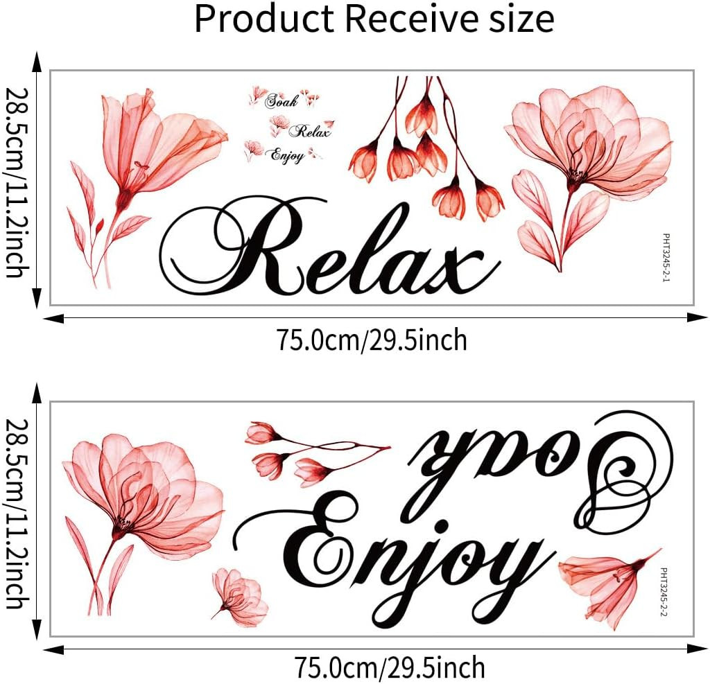Soak Relax Enjoy Wall Sticker Red Flower Butterfly Peel and Stick Wall Art Decor