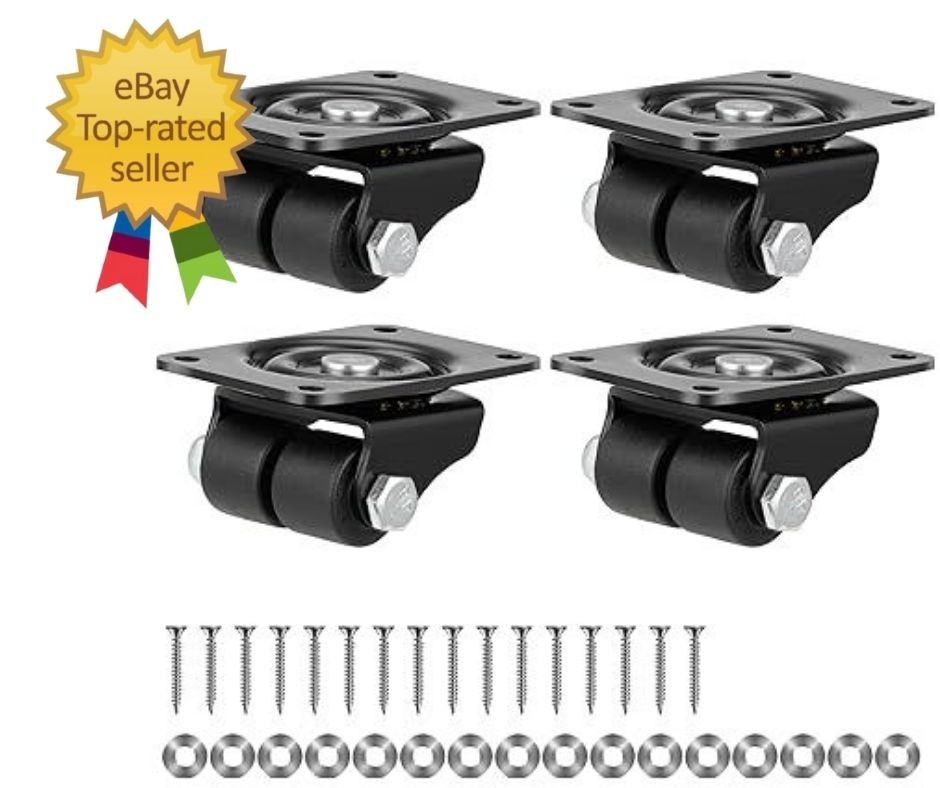 Finnhomy 1 Inch Caster Wheels Set of 4 Heavy Duty Low Profile Plate BLACK