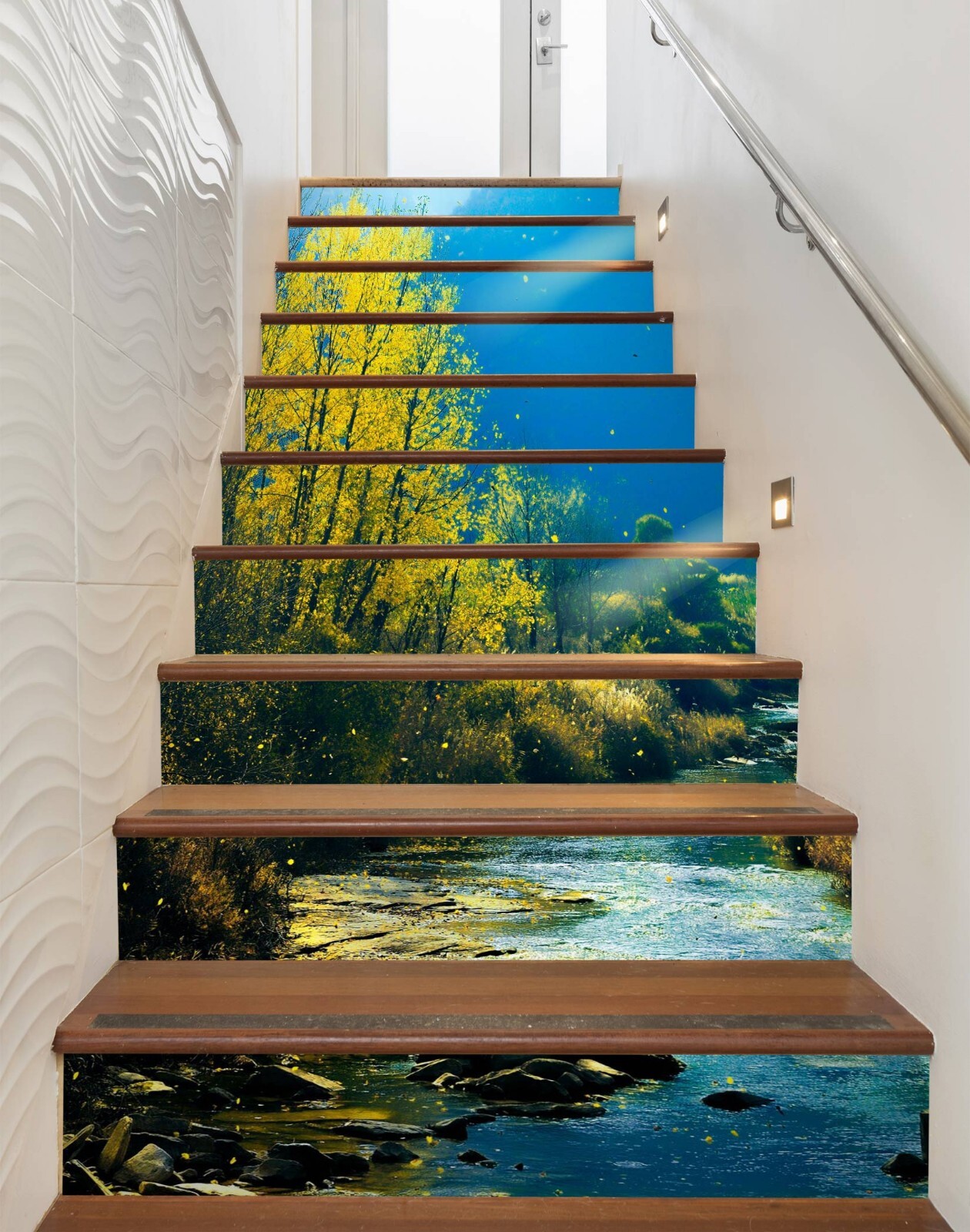 3D Night Trees ZHU602 Stairs Risers Decoration Photo Mural Vinyl Wallpaper Amy