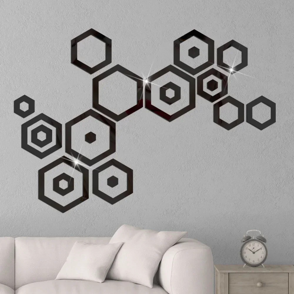 Hexagonal Mirror Stickers 24pcs Acrylic 3d Bedroom Self-adhesive Decoration Home