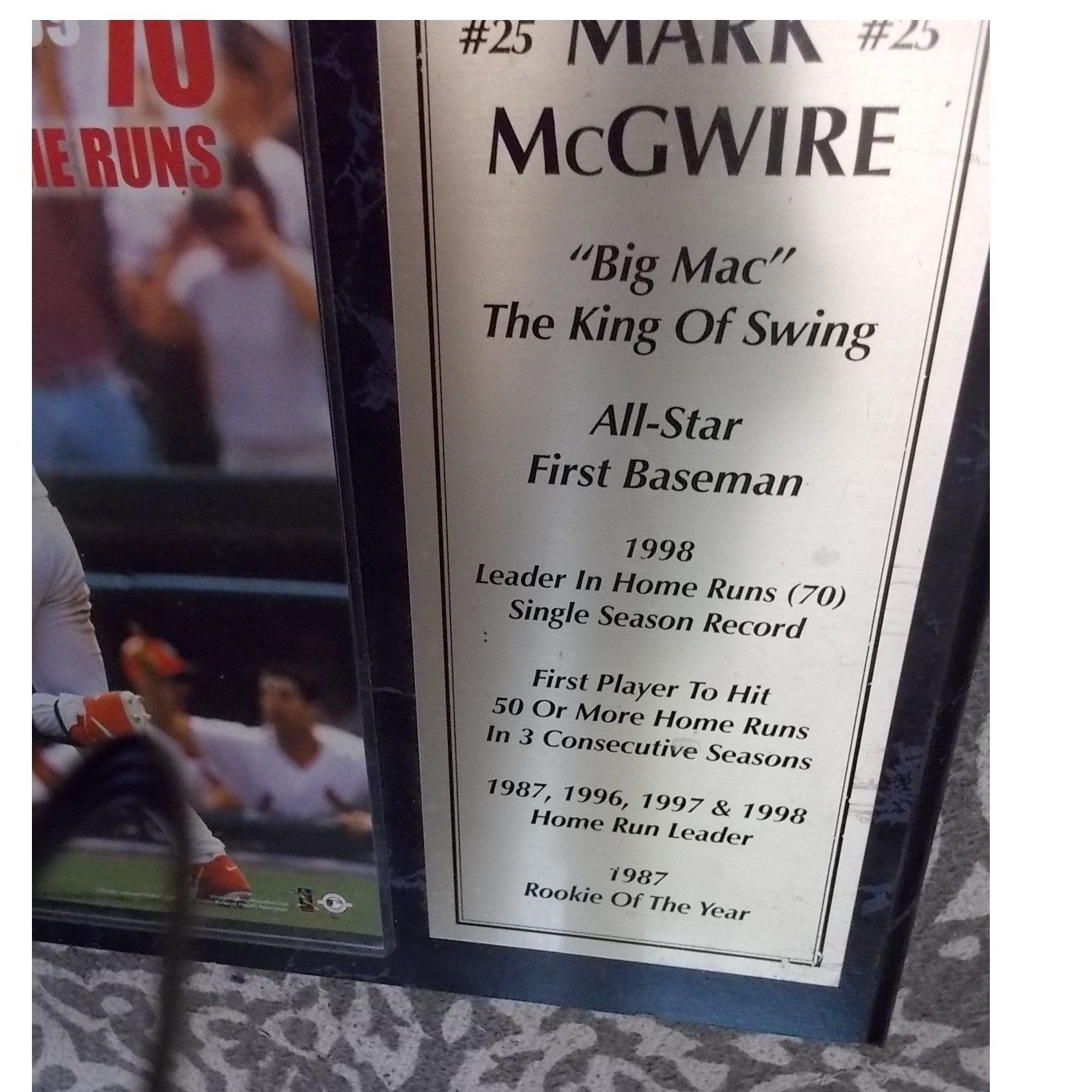 Mark McGwire St Louis Cardinals 70 Home Run 1998 Record Commemorative 12×10