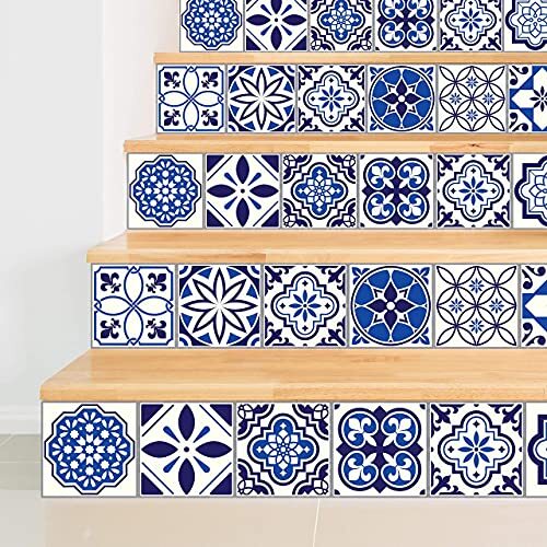 24pcs 6" Peel and Stick Vinyl Backsplash Tiles One Size Spanish & Moroccan Blue