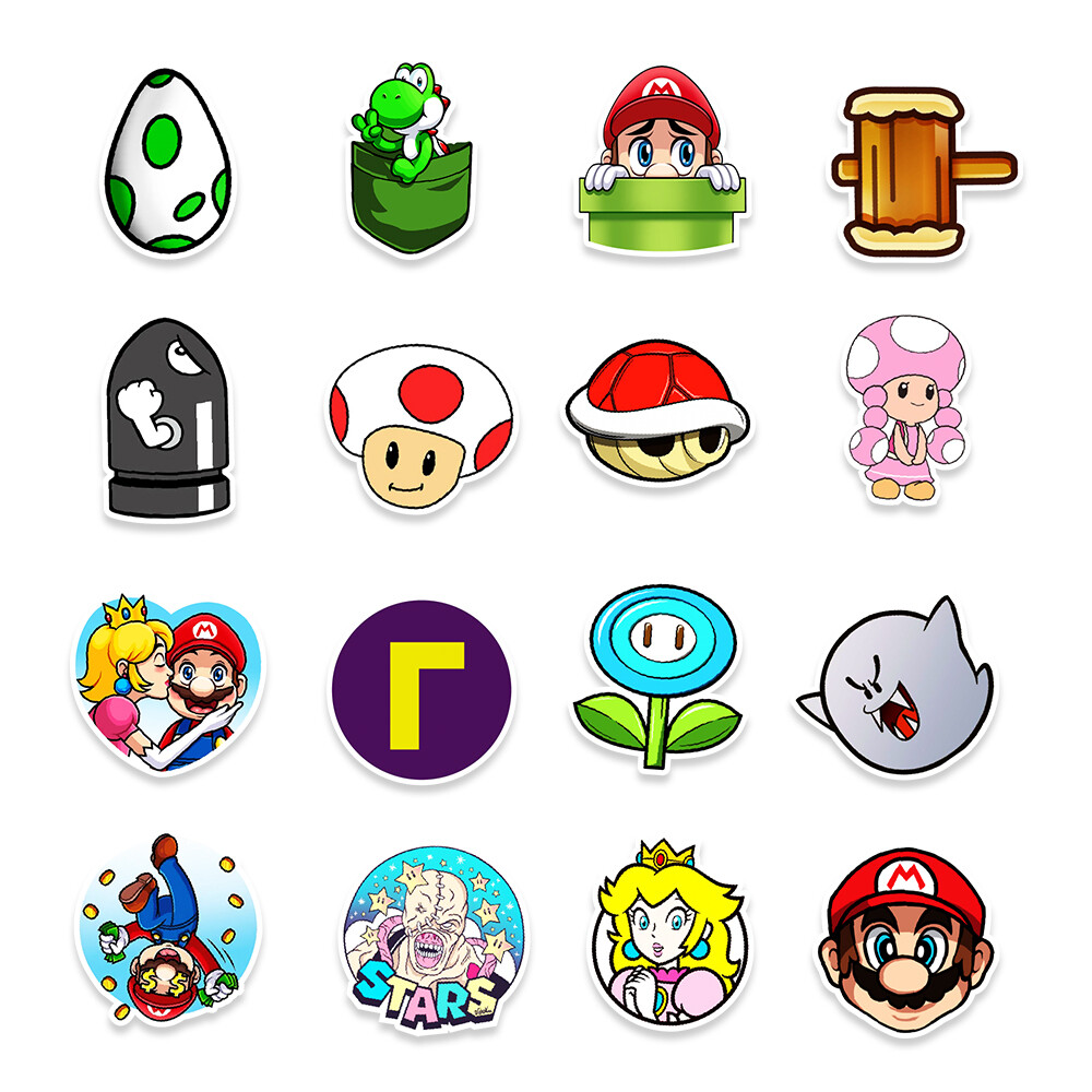 50 Pcs Stickers Nintendo Super Mario Skateboard Luggage Phone Laptop Car Vinyl