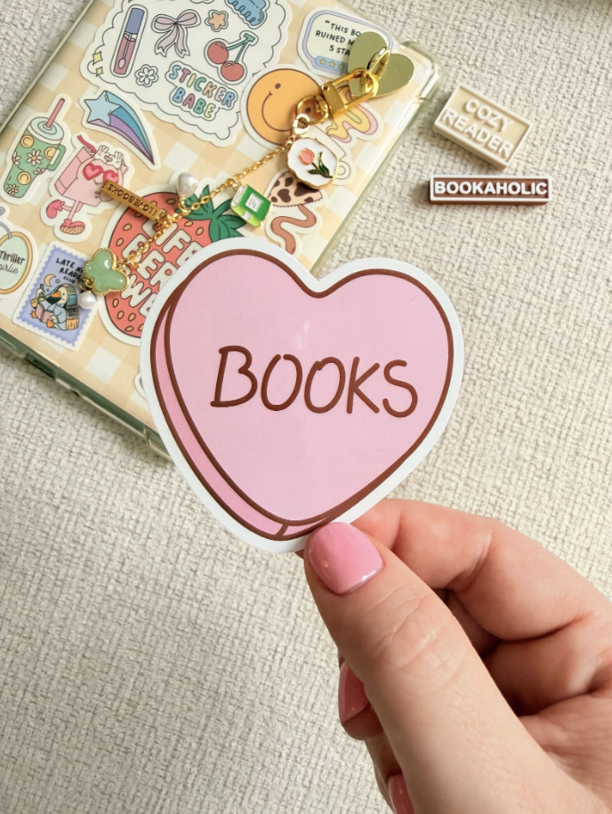 Books Pink Heart Sticker Cute Book Lover Bookish Reading Aesthetic
