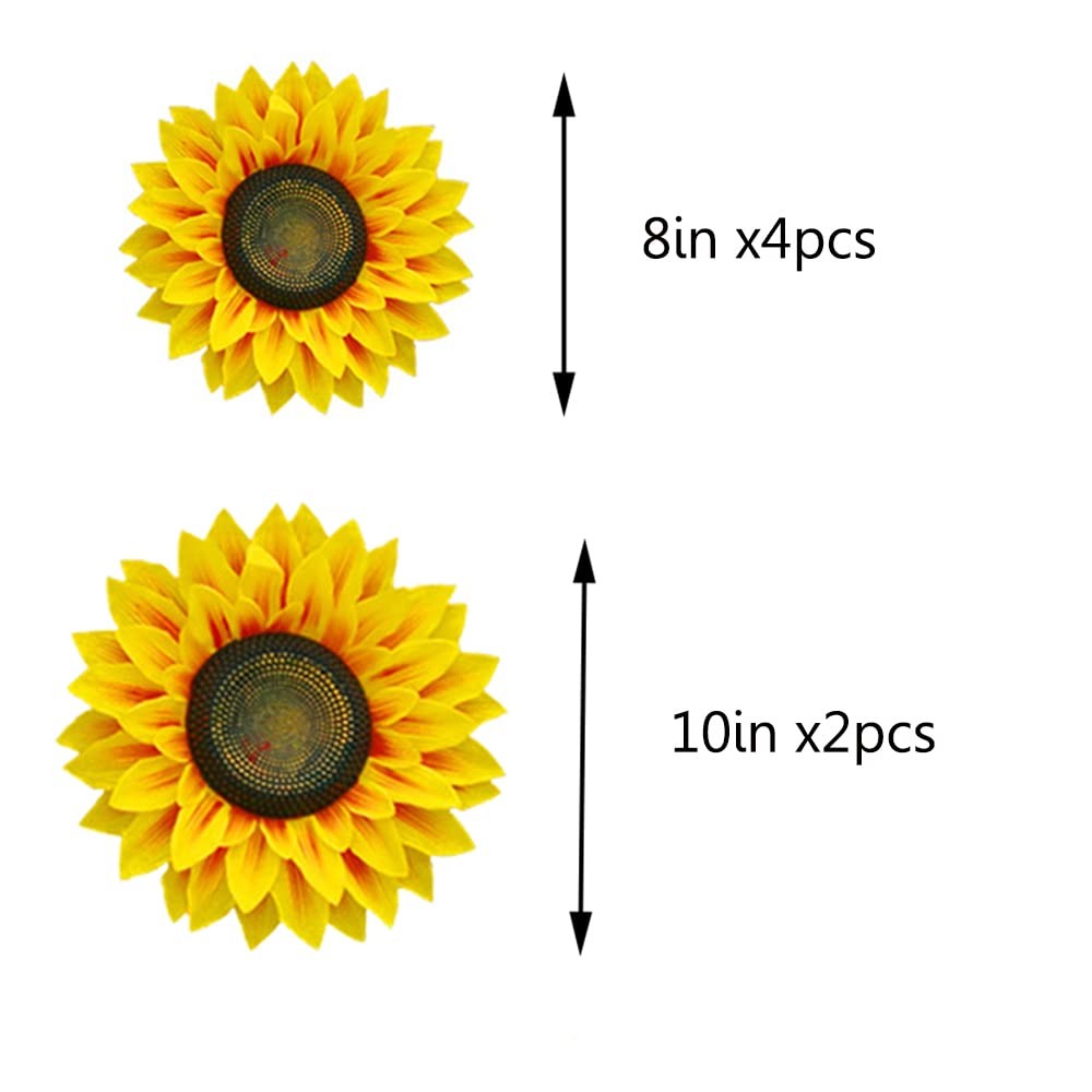 3D Sunflower Wall Decals – 6pcs in 8in/10in Lifelike Removable Art DIY Sunflo…