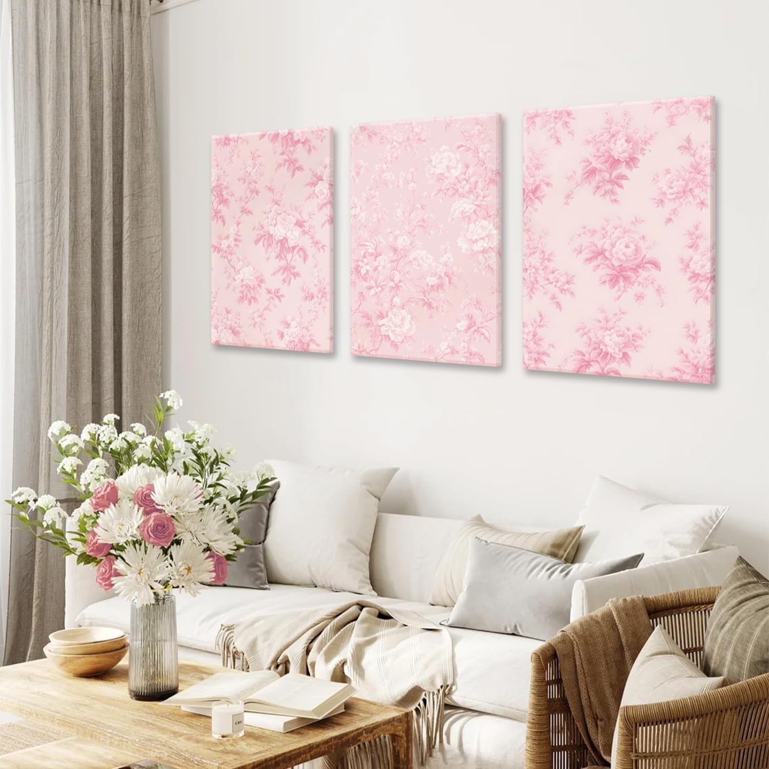 LYPHNX Framed Pink Chinoiserie Flower Canvas Wall Art light Pink Love Shack F…