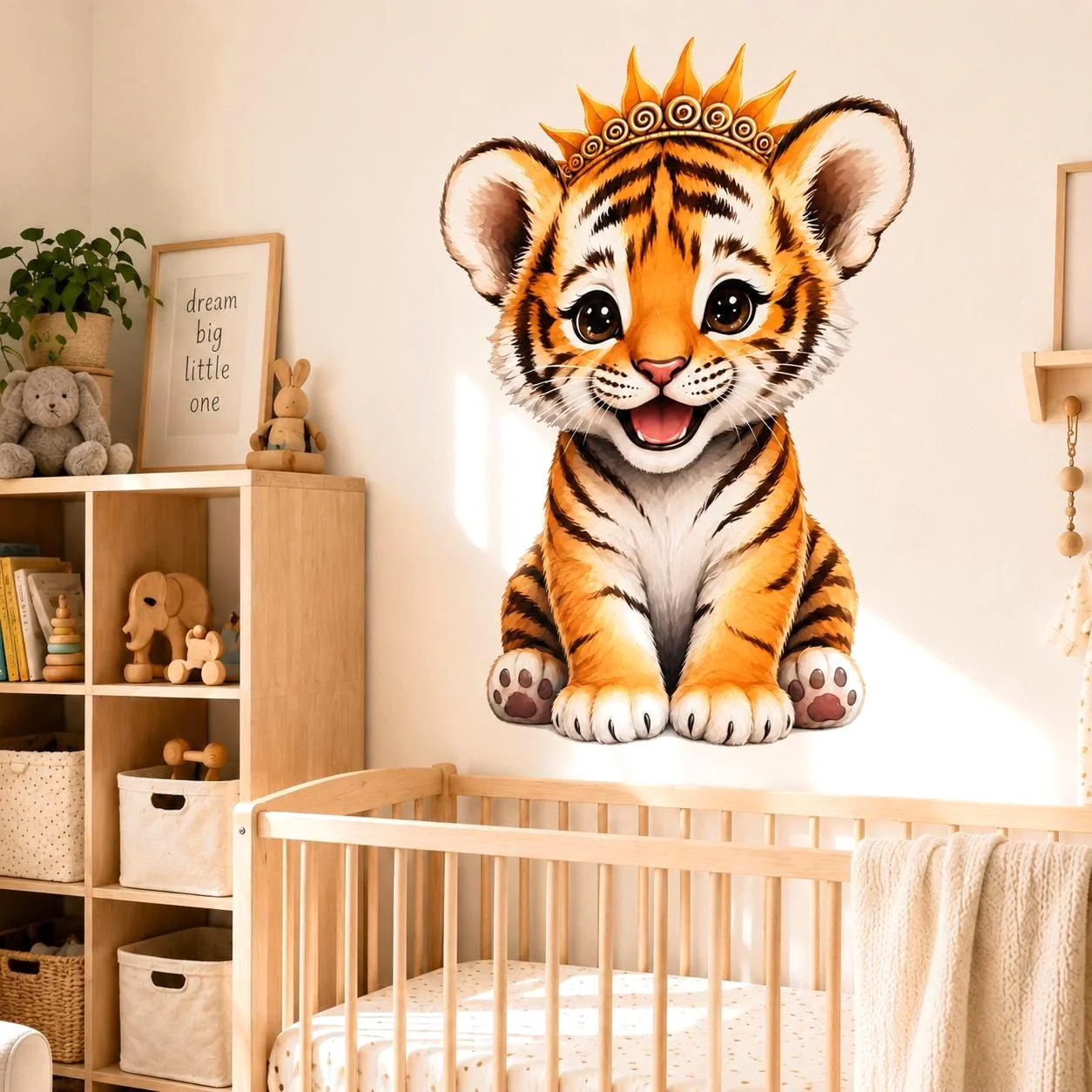 Cute Tiger Cub Wall Vinyl Decal | Baby Tiger With Crown Sticker