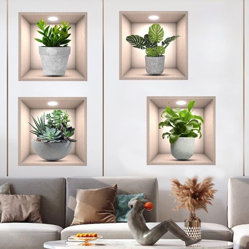 4 Pack Botanical Plants Wall Decals Home Decor Living Room Bedroom Kitchen New