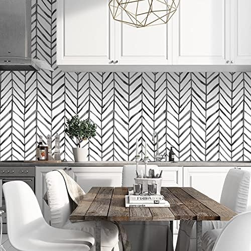 Peel Stick Accent Wallpaper Herringbone Black White Vinyl Removable Modern Chic