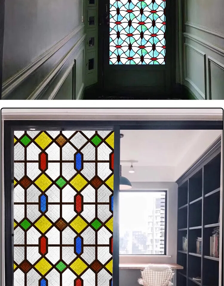 Retro Static Cling Privacy Window Sticker Frosted Stained Church Glass Sticker