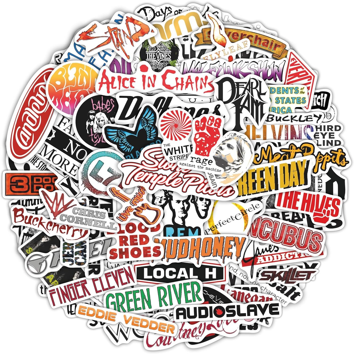 100Pcs Grunge Stickers, 90's Grunge Music, Rock Stickers, Rock Band Decals, Musi