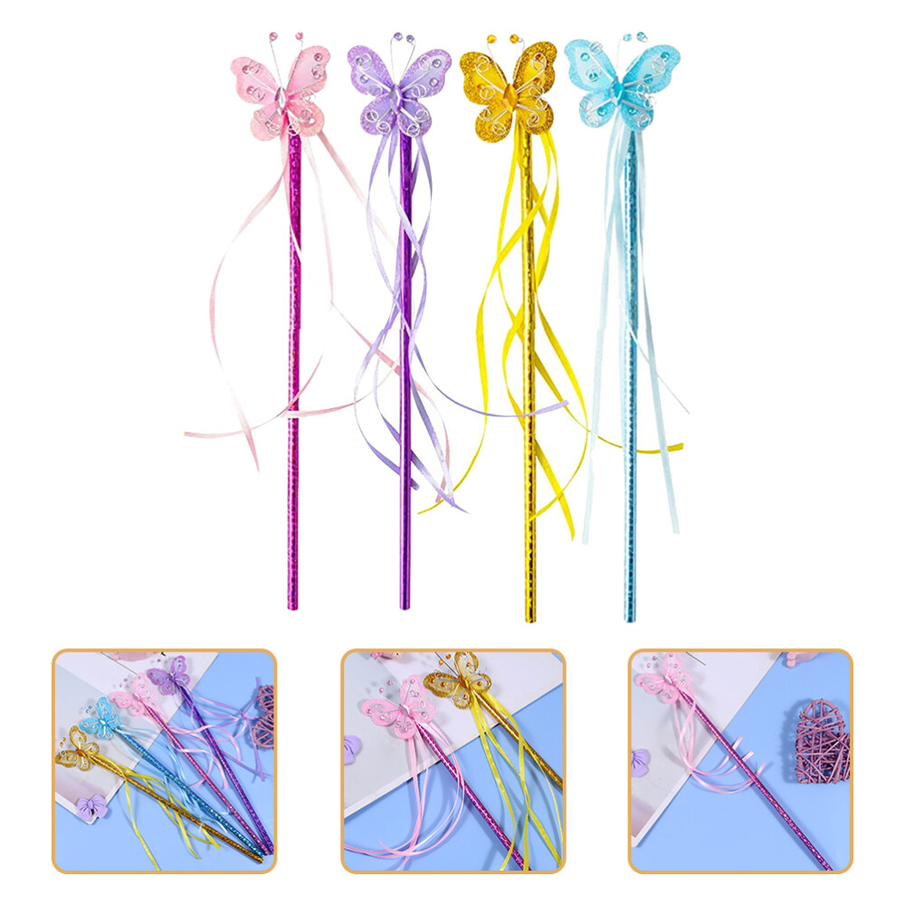 4PCS Pink Butterflies Fairy Wands Glitter Wand for Kids Fairy Godmother Wand