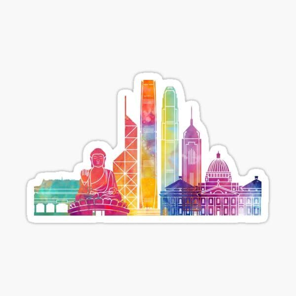 Colorful Hong Kong City Sky Landmark Outline Silhouette Vinyl Decal Sticker